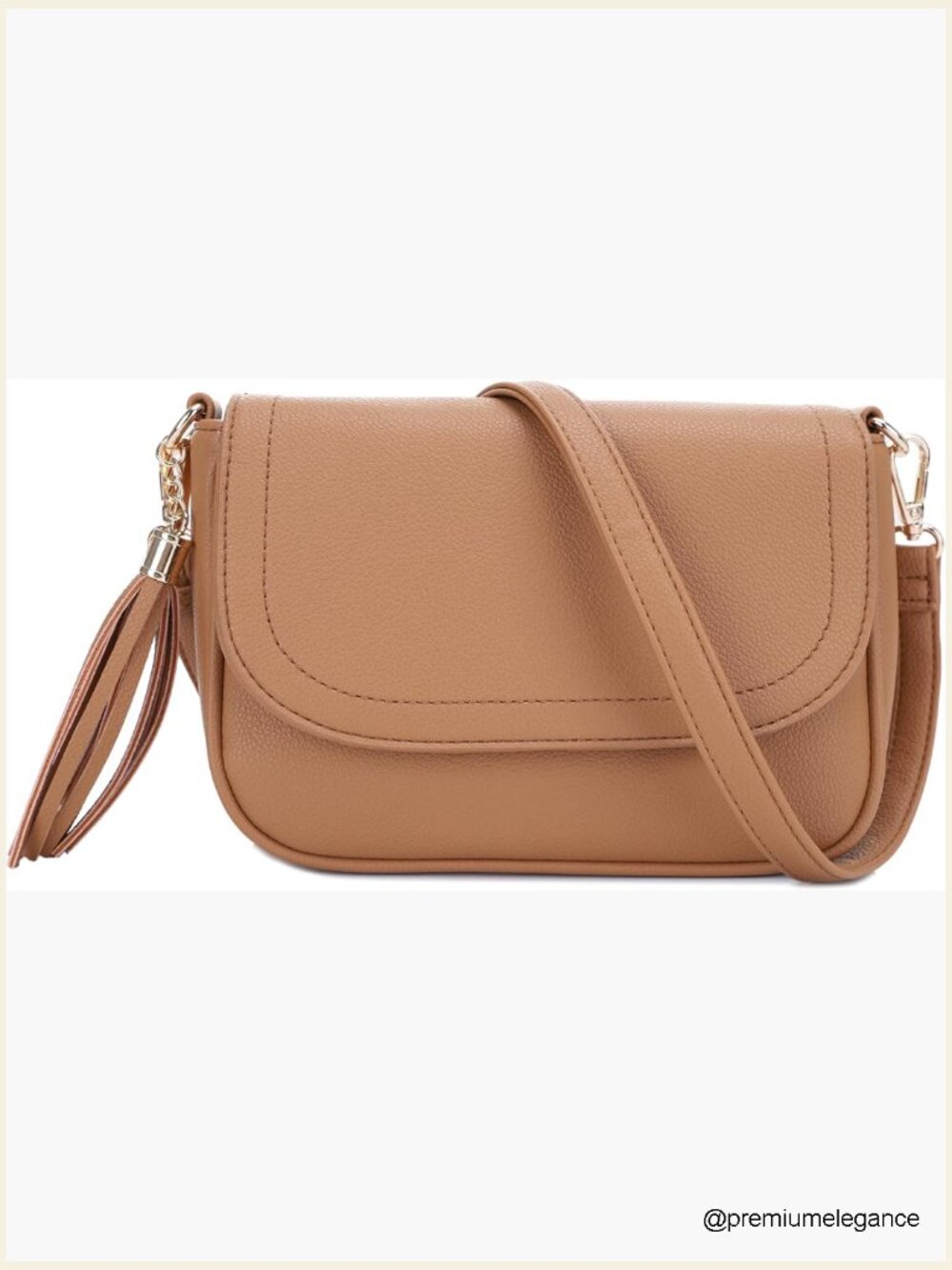 Small Trendy Flap Saddle Crossbody Bag with Tassel Vegan Leather - Picture 1 of 7